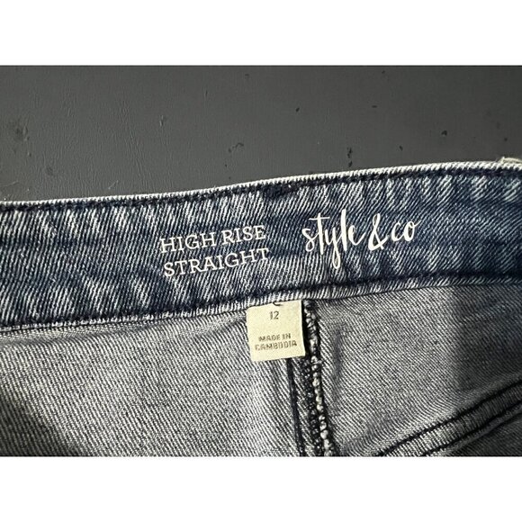 High-Rise Straight Leg Blue Denim Jeans Size 12 Style & Co - Picture 3 of 10